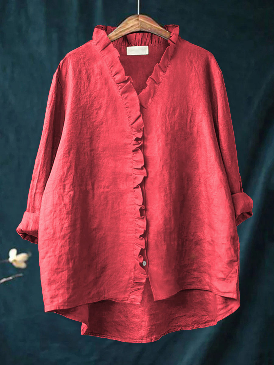 Niyara™ | Ruffled Cotton-Linen Blouse