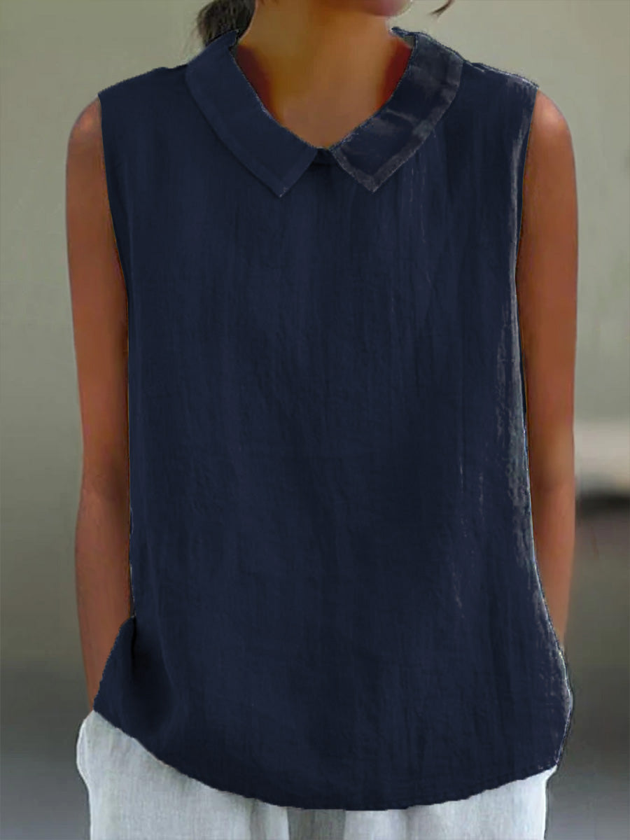 Women's Casual Cotton And Linen Peter Pan Tank Top