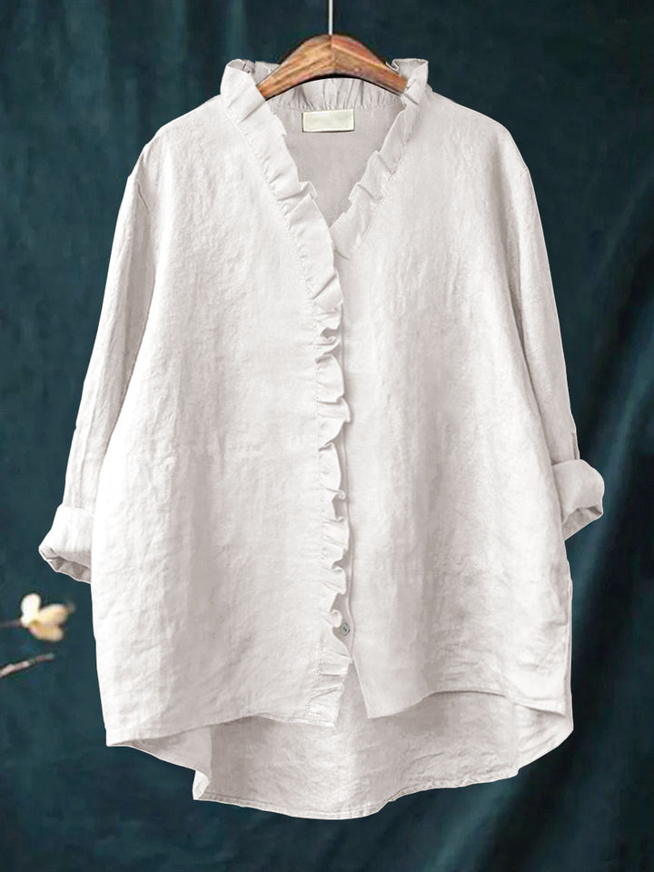 Niyara™ | Ruffled Cotton-Linen Blouse