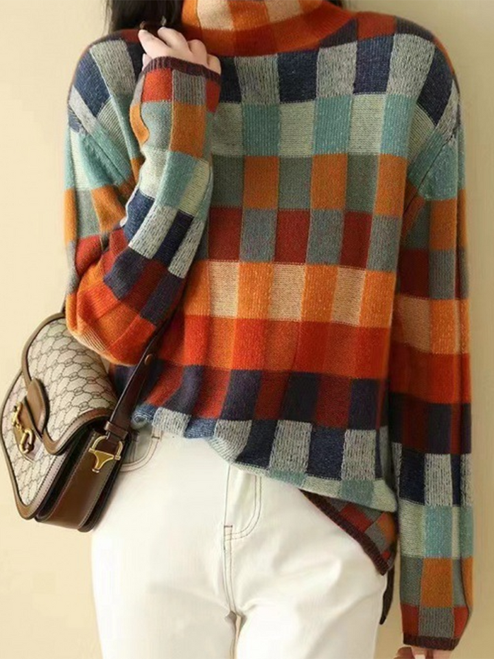 Isolde™ | Vintage Checkerboard Wool Knit Top