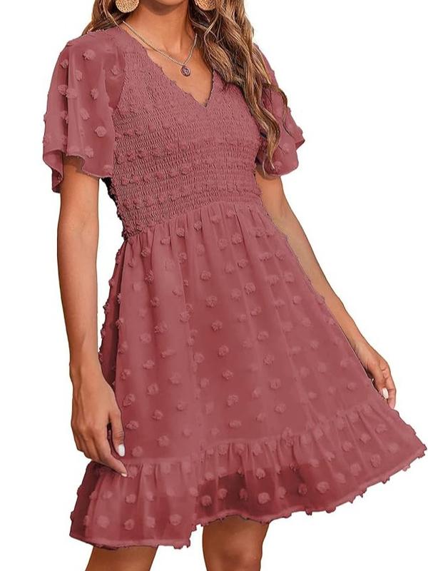 SUZANNE™ - Elegant Smocked Swiss Dot Mini Dress