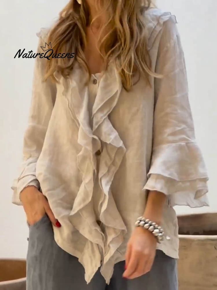 Ruffelia™ | Cotton Ruffle ¾ Sleeve Shirt