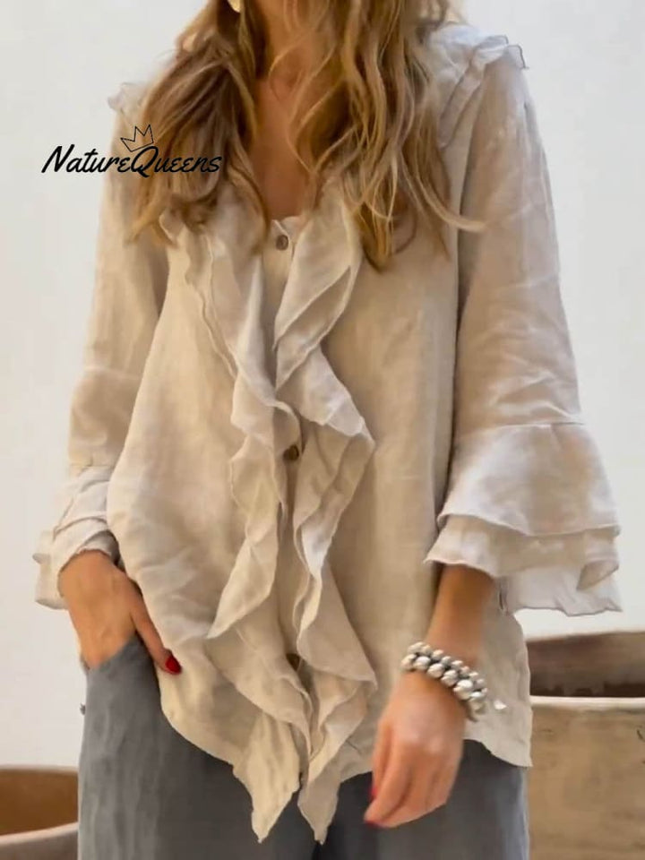 Ruffelia™ | Cotton Ruffle ¾ Sleeve Shirt