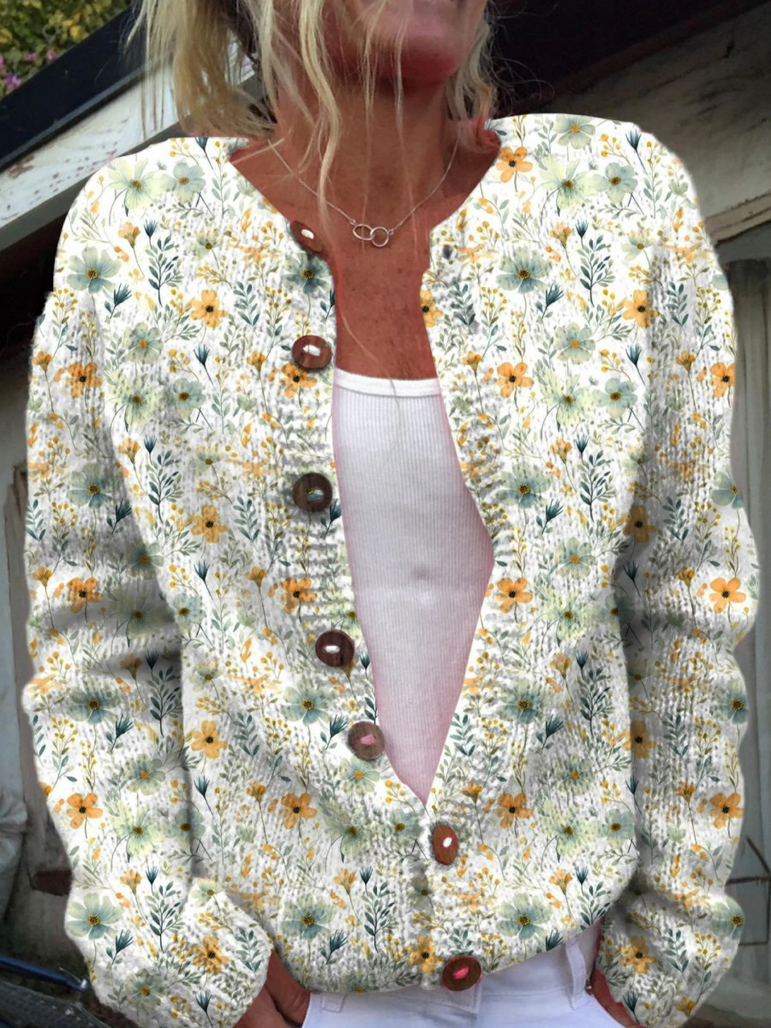 Evandra™ | Watercolor French Rose Cardigan Sweater