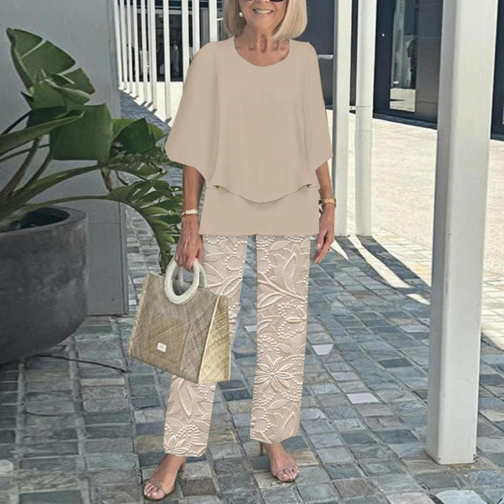 Khaki 3/4 Sleeve Two Piece Set