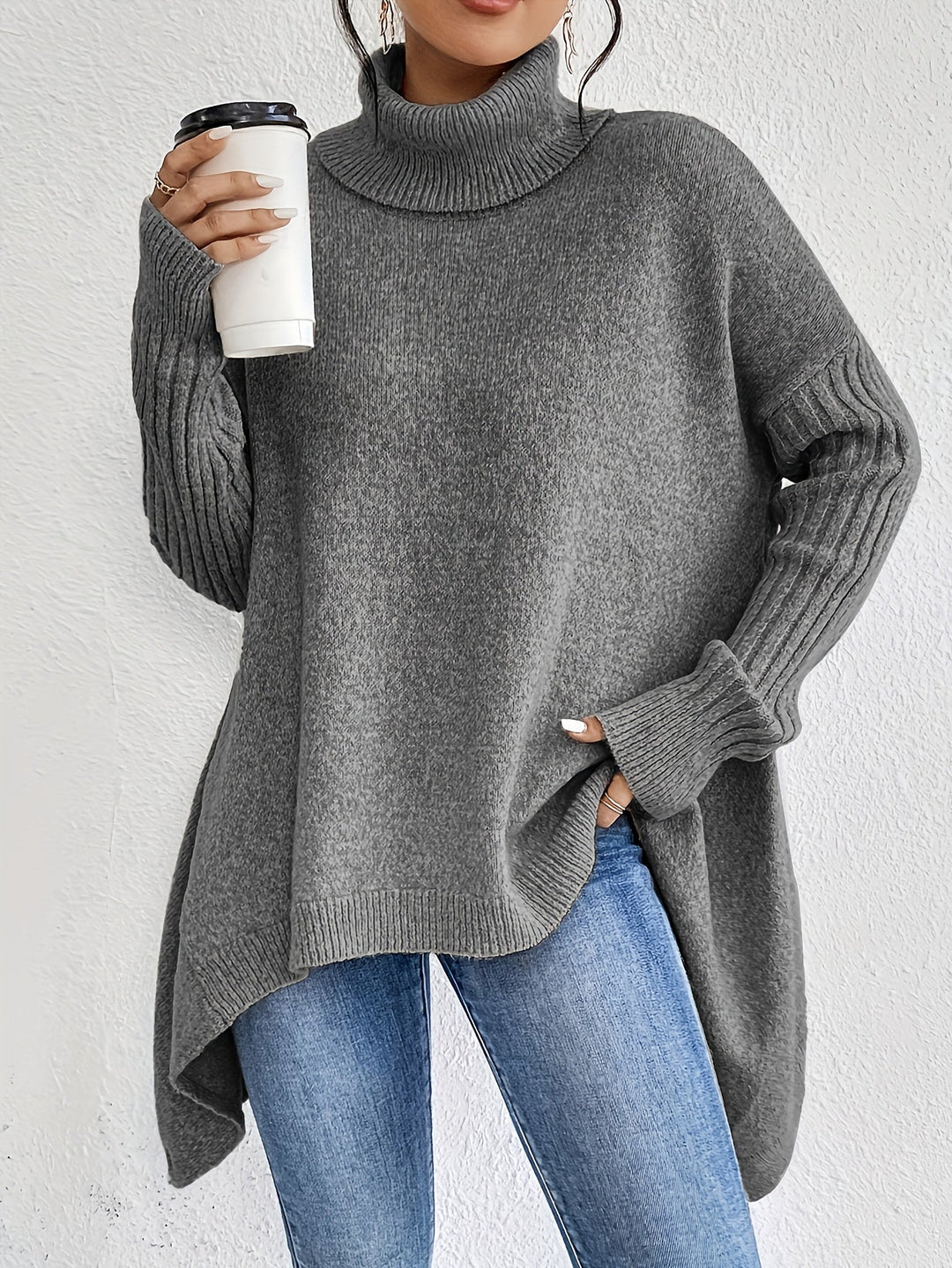 Milena - Casual Long Sleeve High Neck Sweater