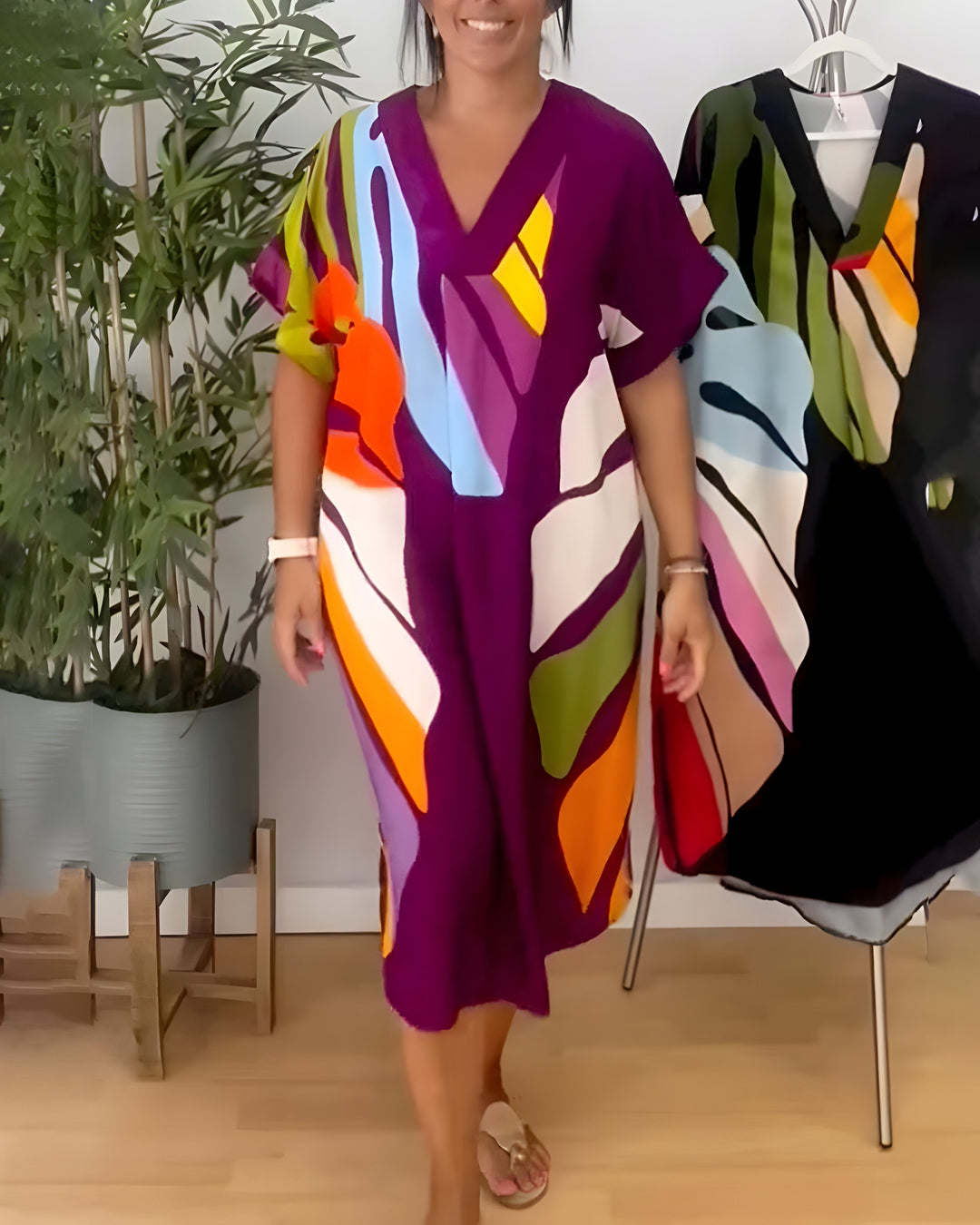 Janice | Casual Colorful Leaf Print Dress