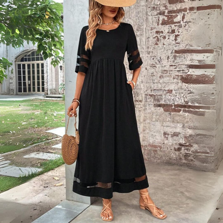 Helena™ | Mesh Panel Midi Dress