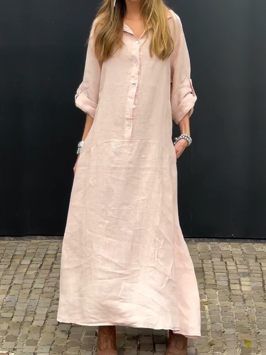 Elaria™ | Classic Linen Pocket Dress
