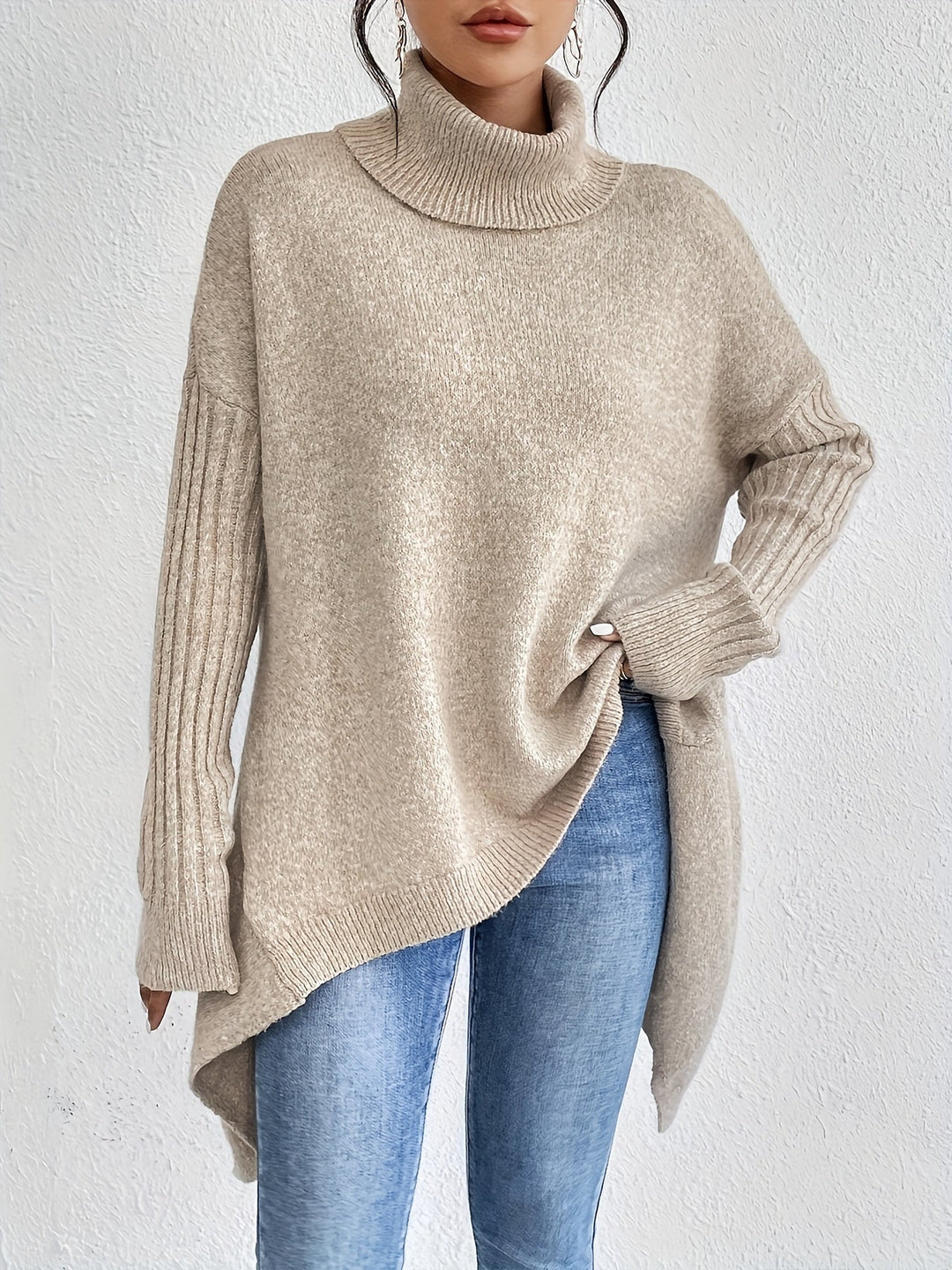 Milena - Casual Long Sleeve High Neck Sweater
