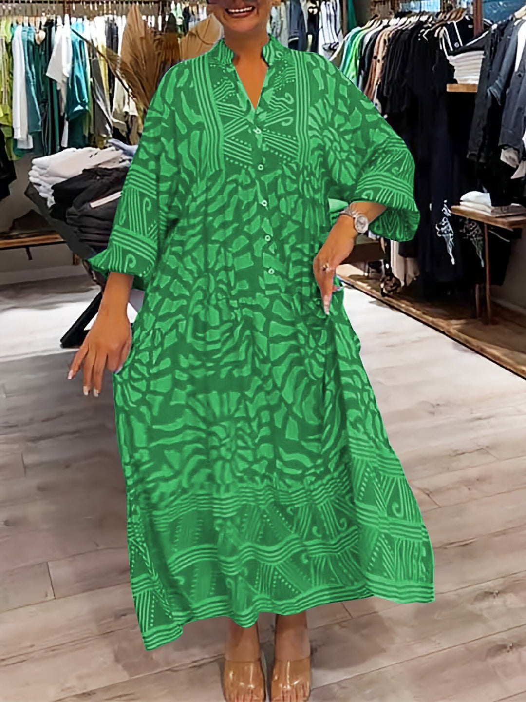 Solenya™ | Printed V-Neck Dress