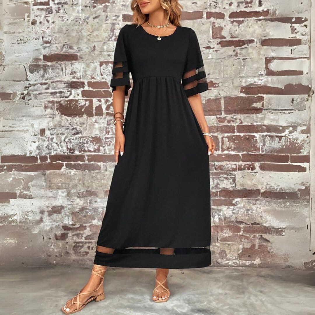 Helena™ | Mesh Panel Midi Dress