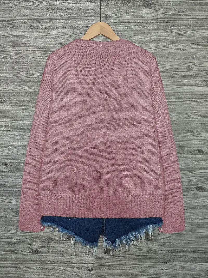 Urvela™ | Cat Print Long Sleeve Sweater