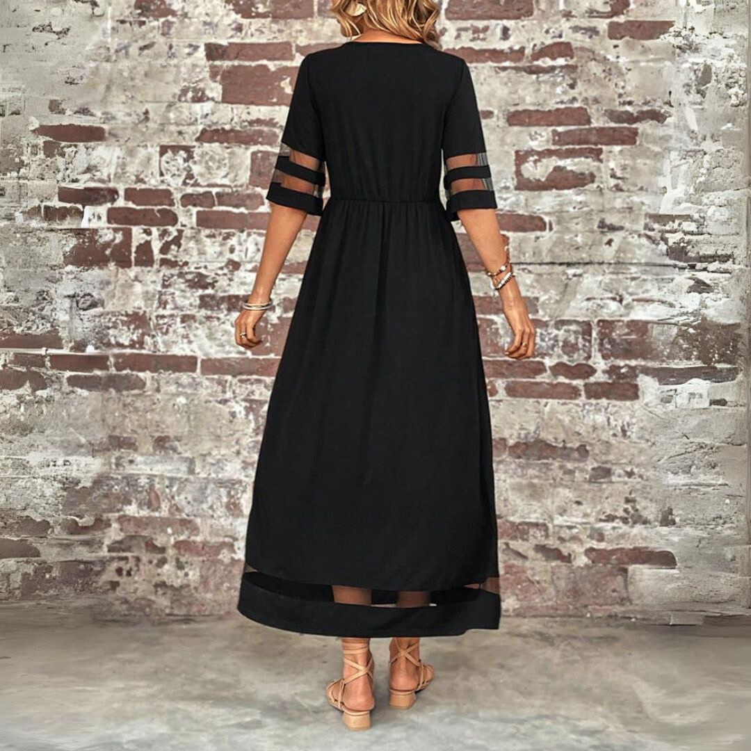 Helena™ | Mesh Panel Midi Dress
