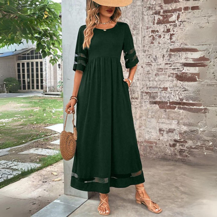 Helena™ | Mesh Panel Midi Dress