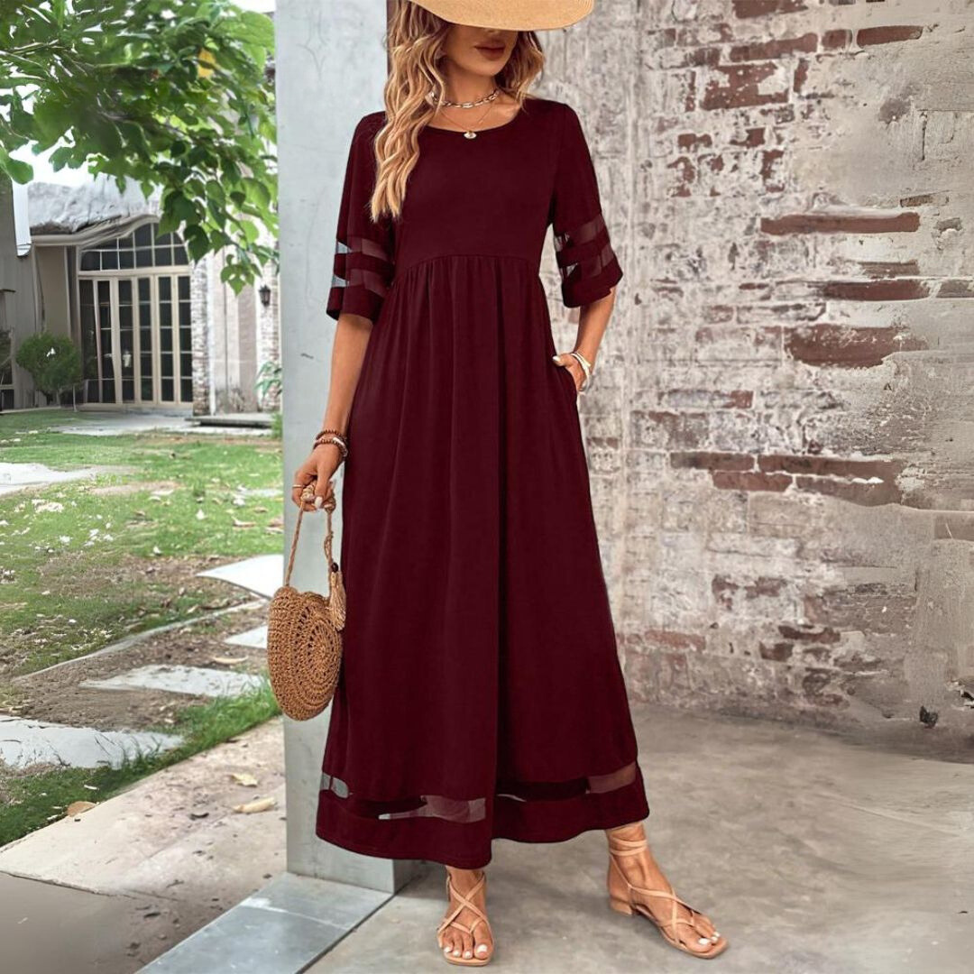 Helena™ | Mesh Panel Midi Dress