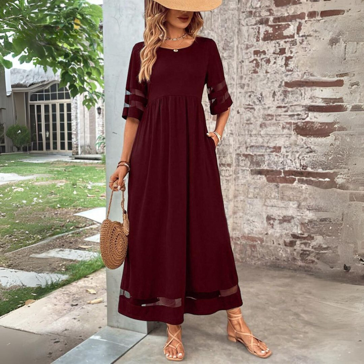 Helena™ | Mesh Panel Midi Dress