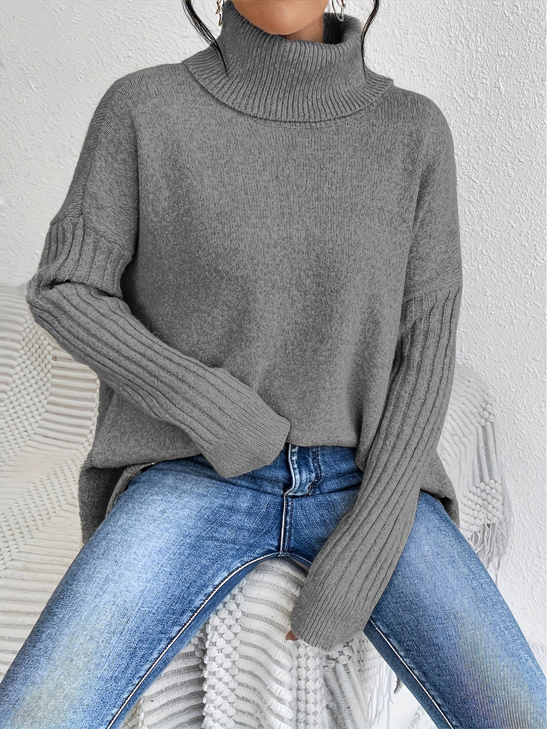 Milena - Casual Long Sleeve High Neck Sweater
