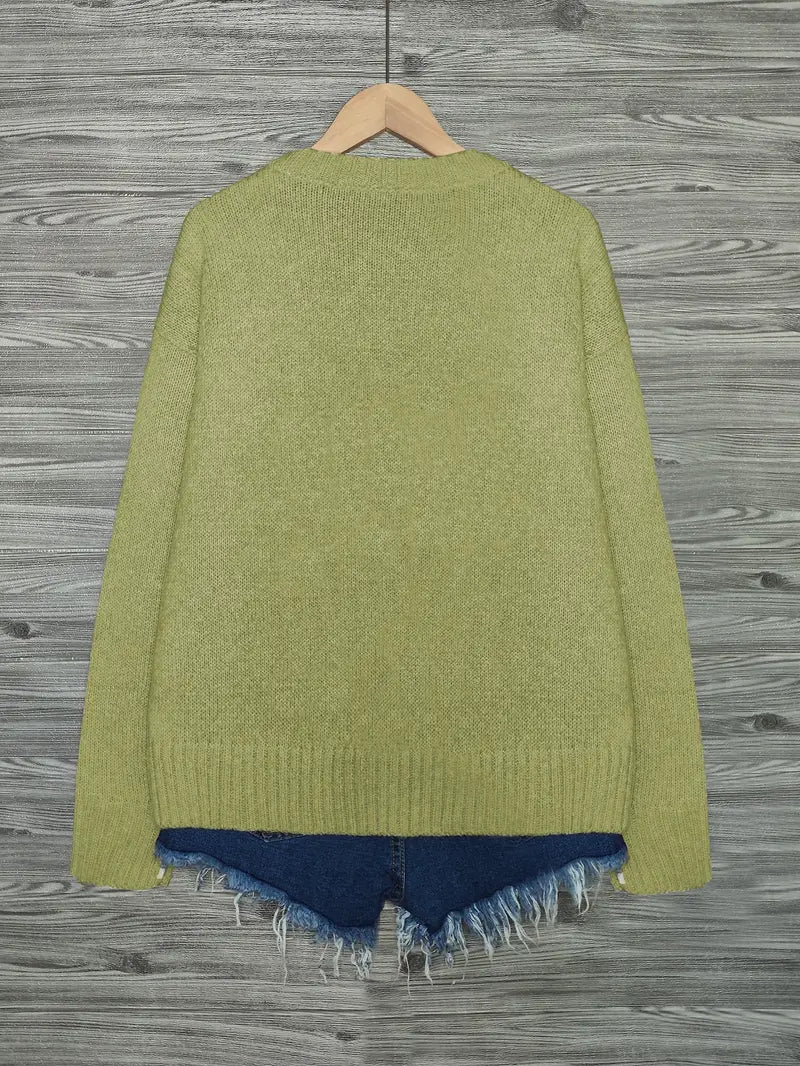 Urvela™ | Cat Print Long Sleeve Sweater
