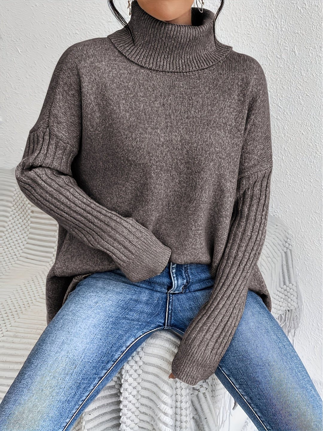 Milena - Casual Long Sleeve High Neck Sweater
