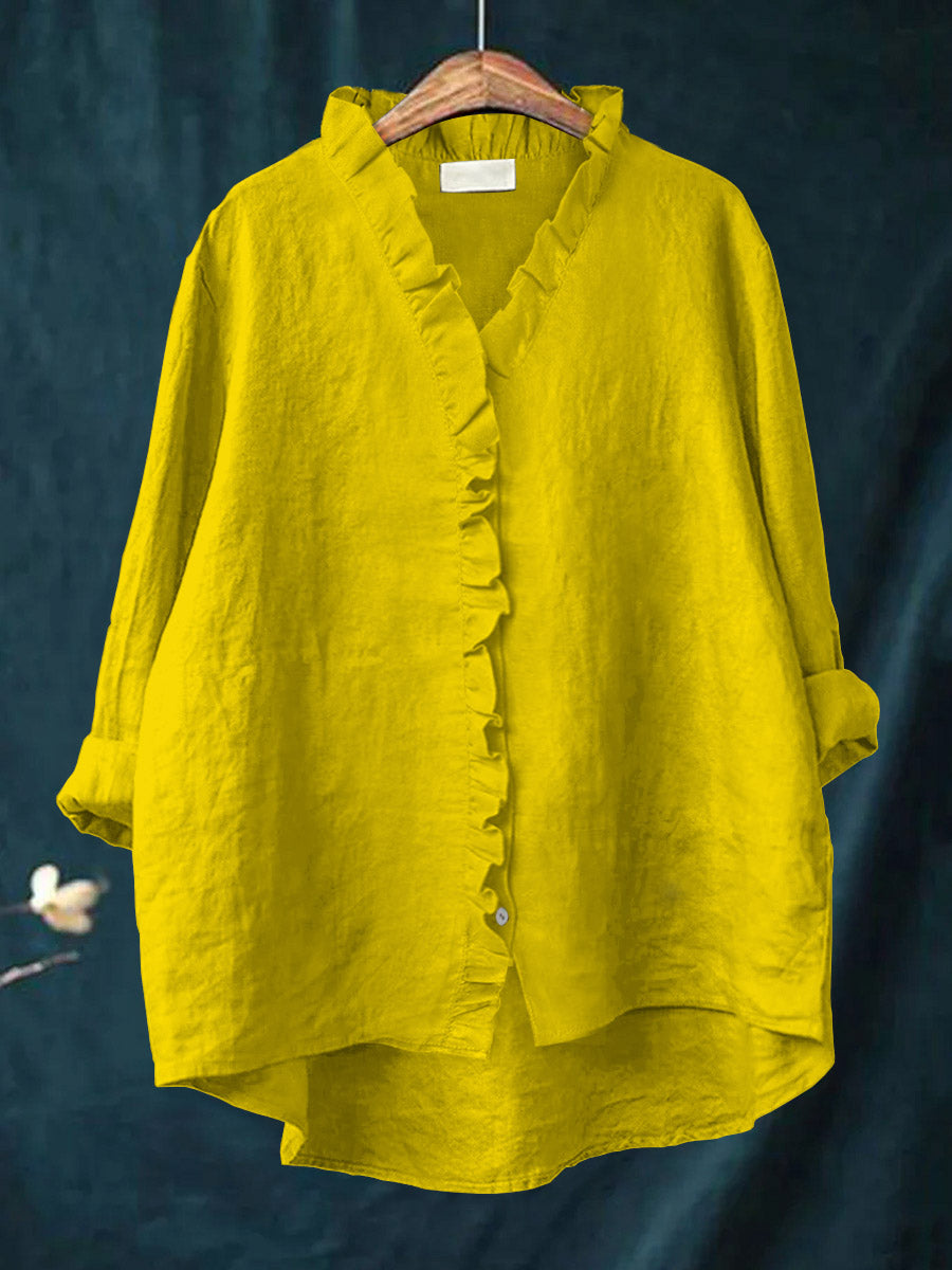 Niyara™ | Ruffled Cotton-Linen Blouse