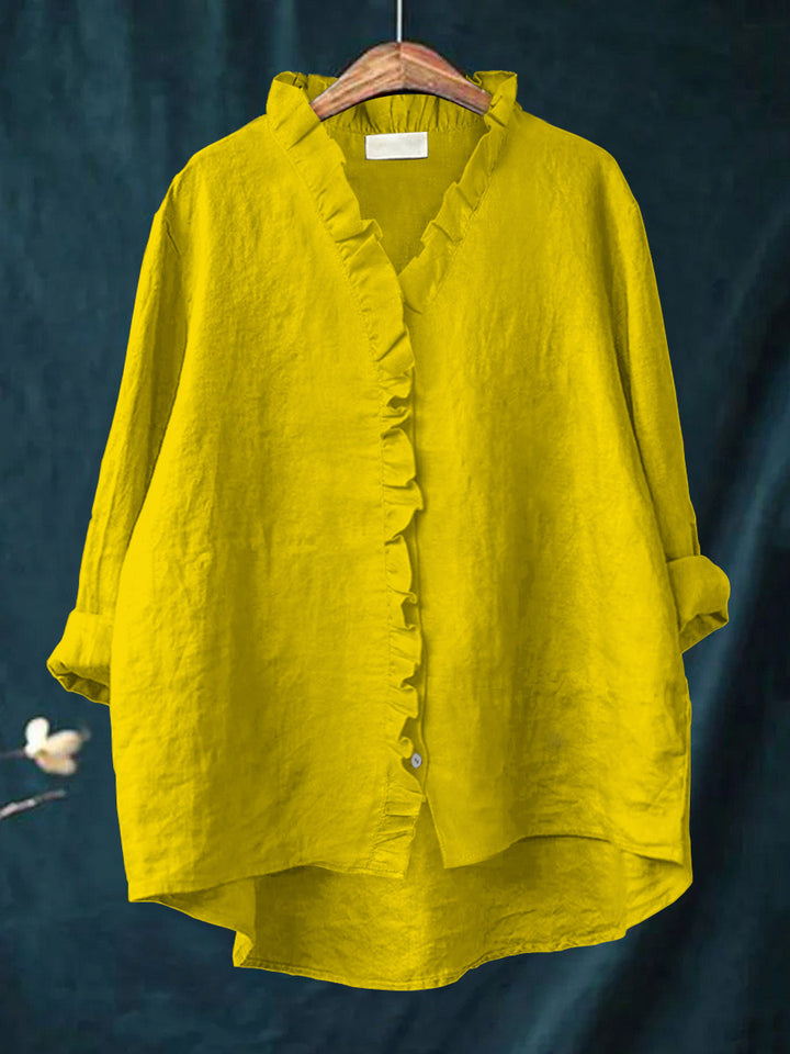 Niyara™ | Ruffled Cotton-Linen Blouse