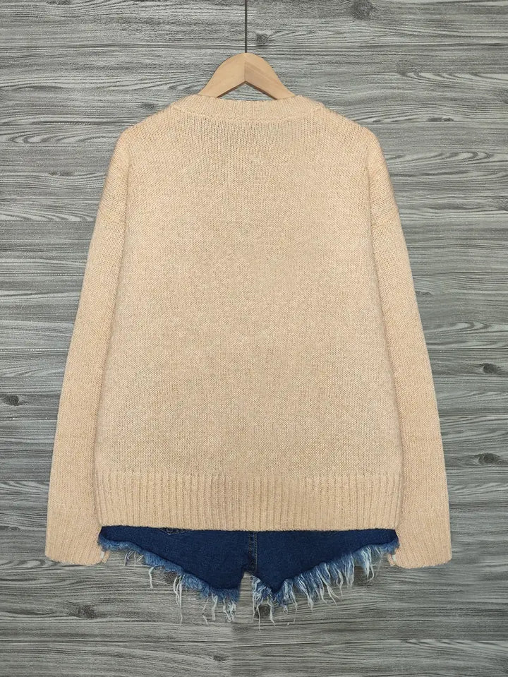Urvela™ | Cat Print Long Sleeve Sweater