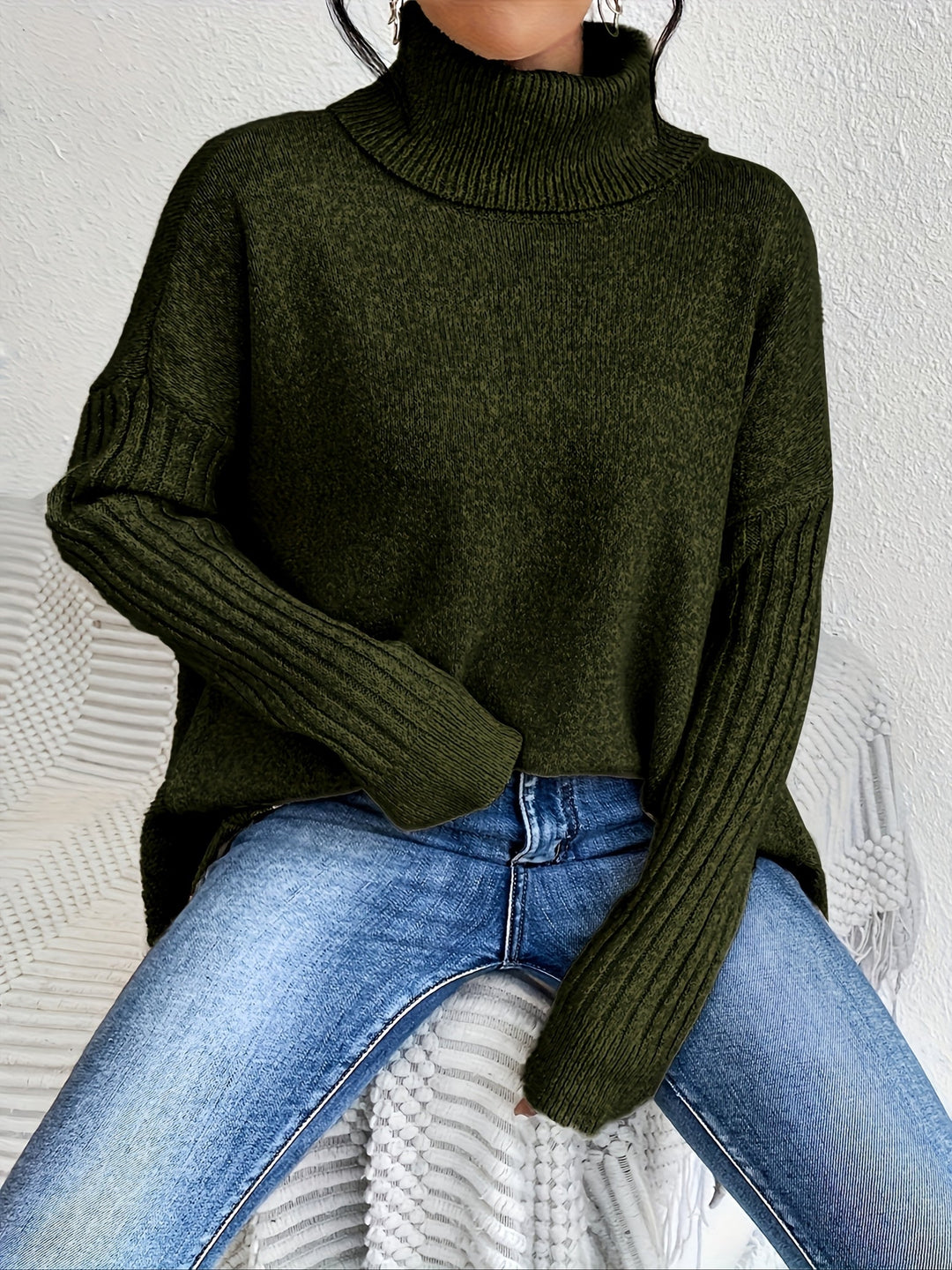 Milena - Casual Long Sleeve High Neck Sweater