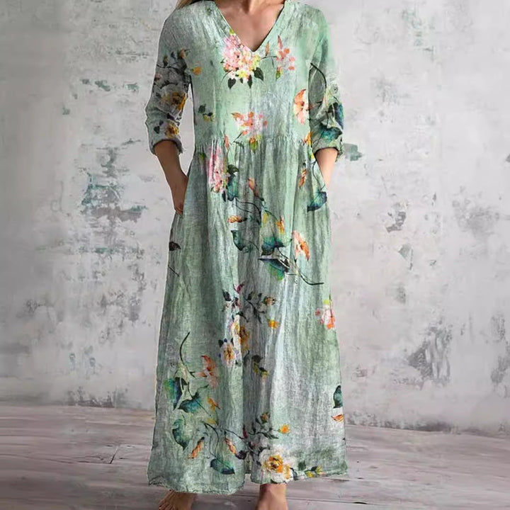 Dearyn™ | Summer Dress with V-Neck and Floral Pattern