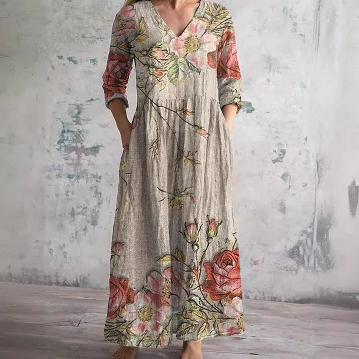Dearyn™ | Summer Dress with V-Neck and Floral Pattern