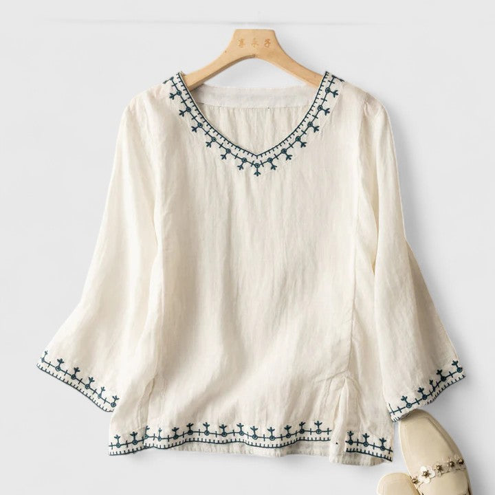 Taysia™ | Elegant V-Neck Blouse