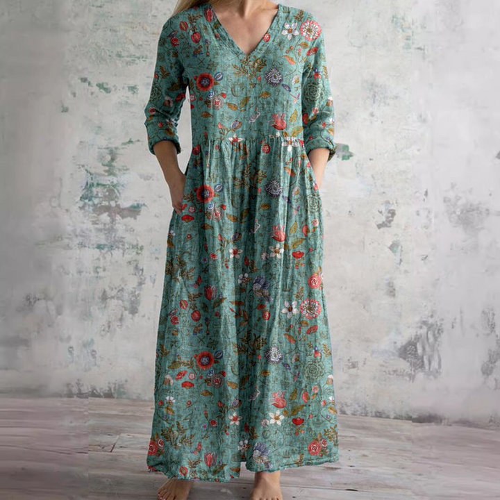 Dearyn™ | Summer Dress with V-Neck and Floral Pattern