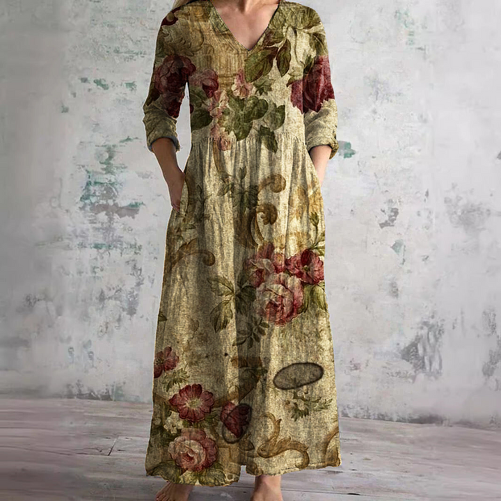 Dearyn™ | Summer Dress with V-Neck and Floral Pattern