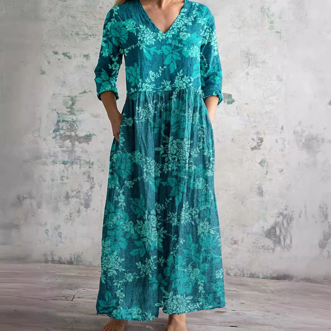 Dearyn™ | Summer Dress with V-Neck and Floral Pattern