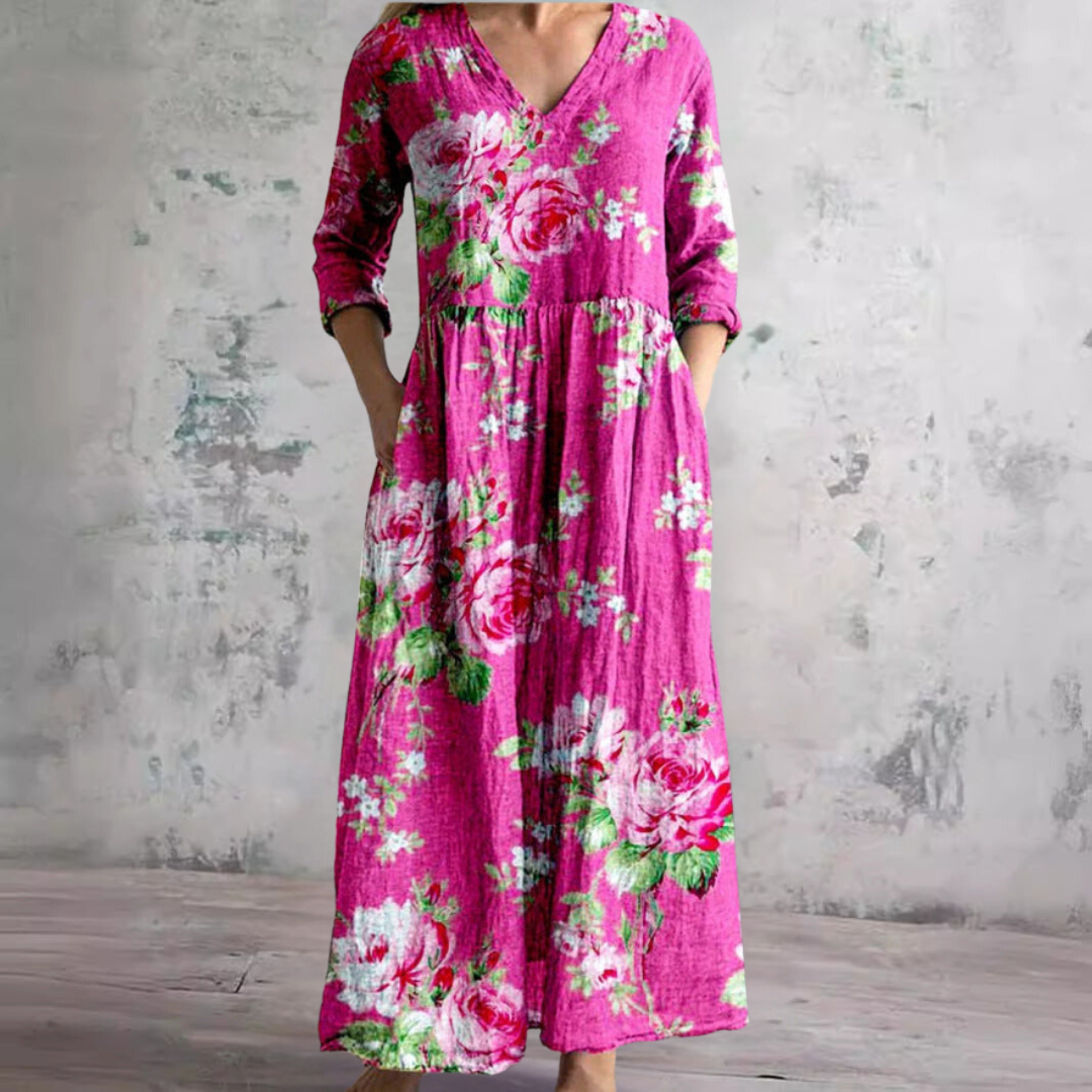Dearyn™ | Summer Dress with V-Neck and Floral Pattern
