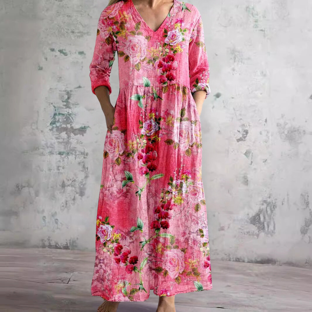 Dearyn™ | Summer Dress with V-Neck and Floral Pattern