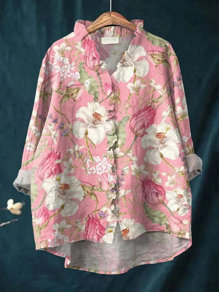 Liora™ | Floral Lace Collar Short Sleeve Top – Casual & Chic T-Shirt
