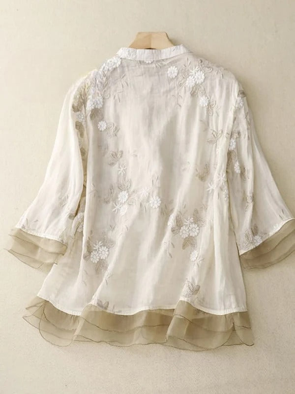 Patchtique™ | Retro Embroidered ¾ Sleeve Shirt