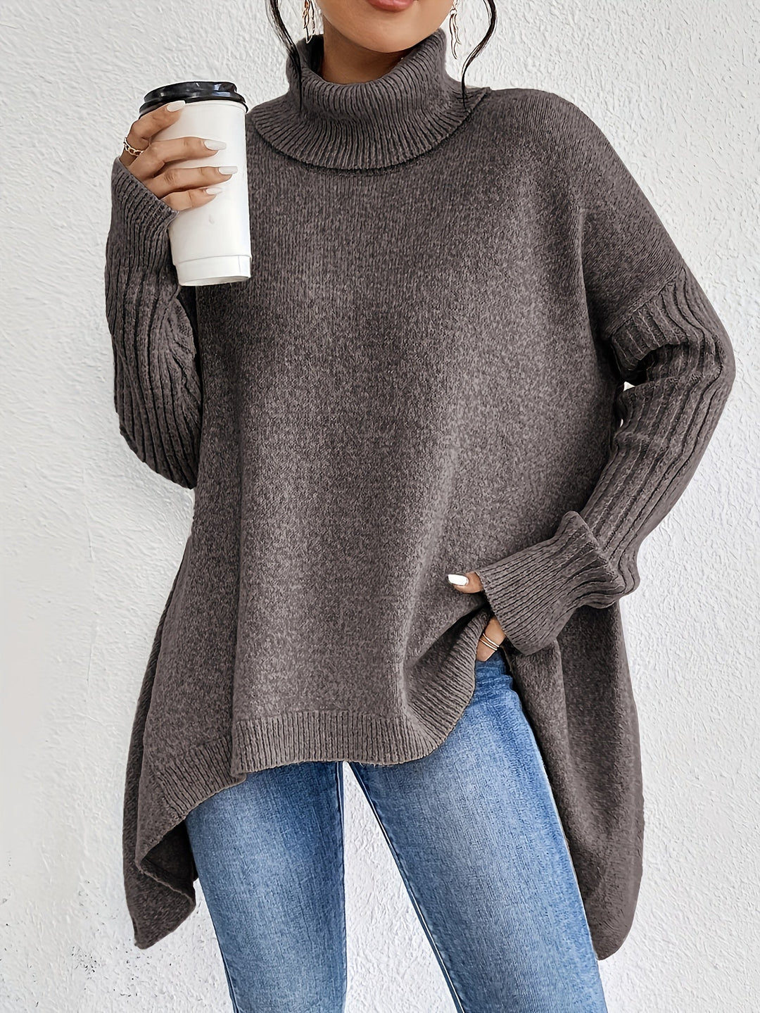 Milena - Casual Long Sleeve High Neck Sweater