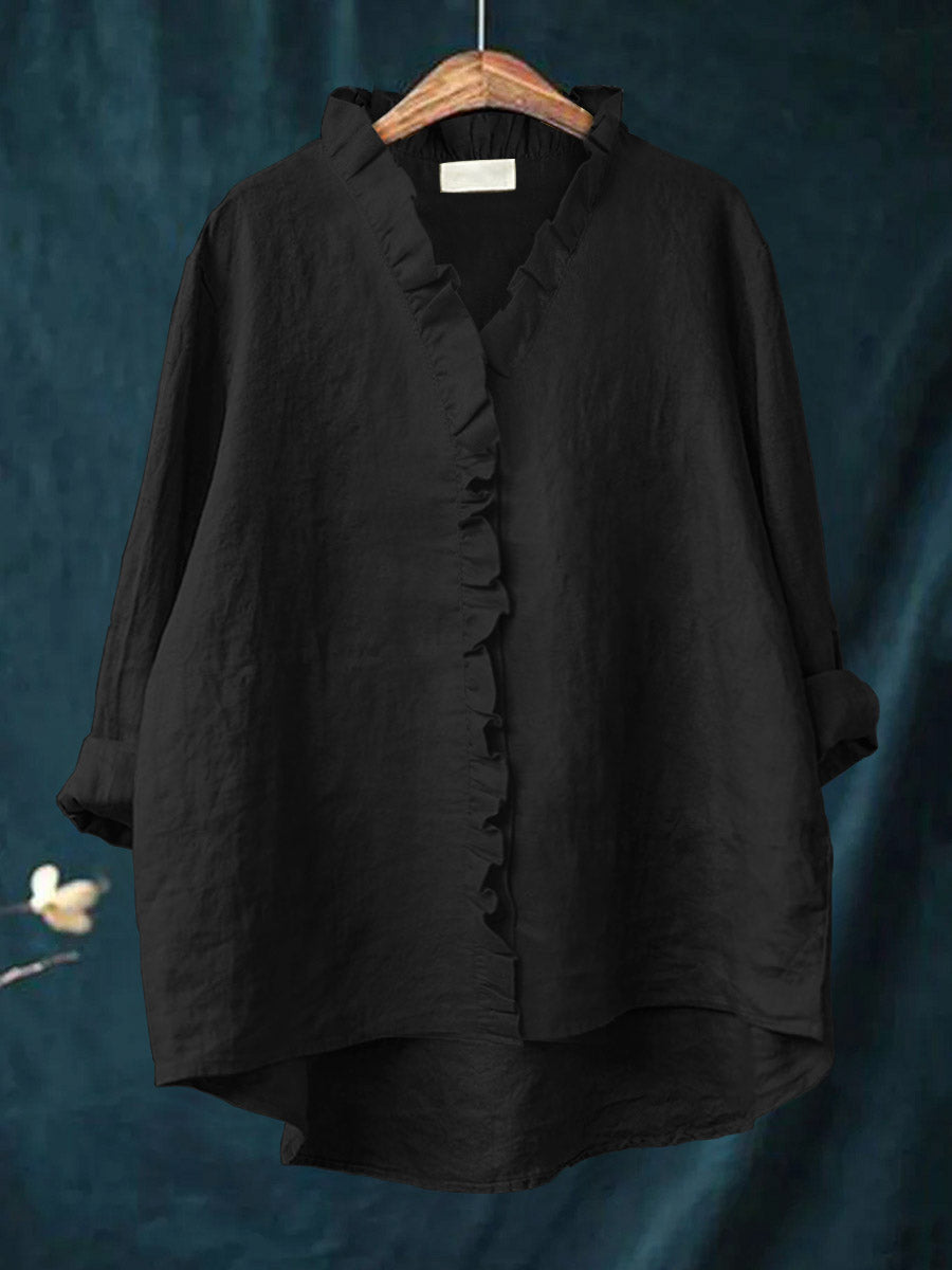 Niyara™ | Ruffled Cotton-Linen Blouse