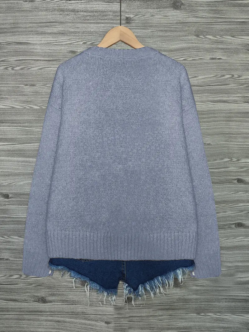 Urvela™ | Cat Print Long Sleeve Sweater