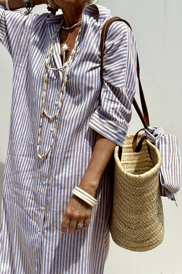 Evellia™ | Striped Everyday Shirt Dress